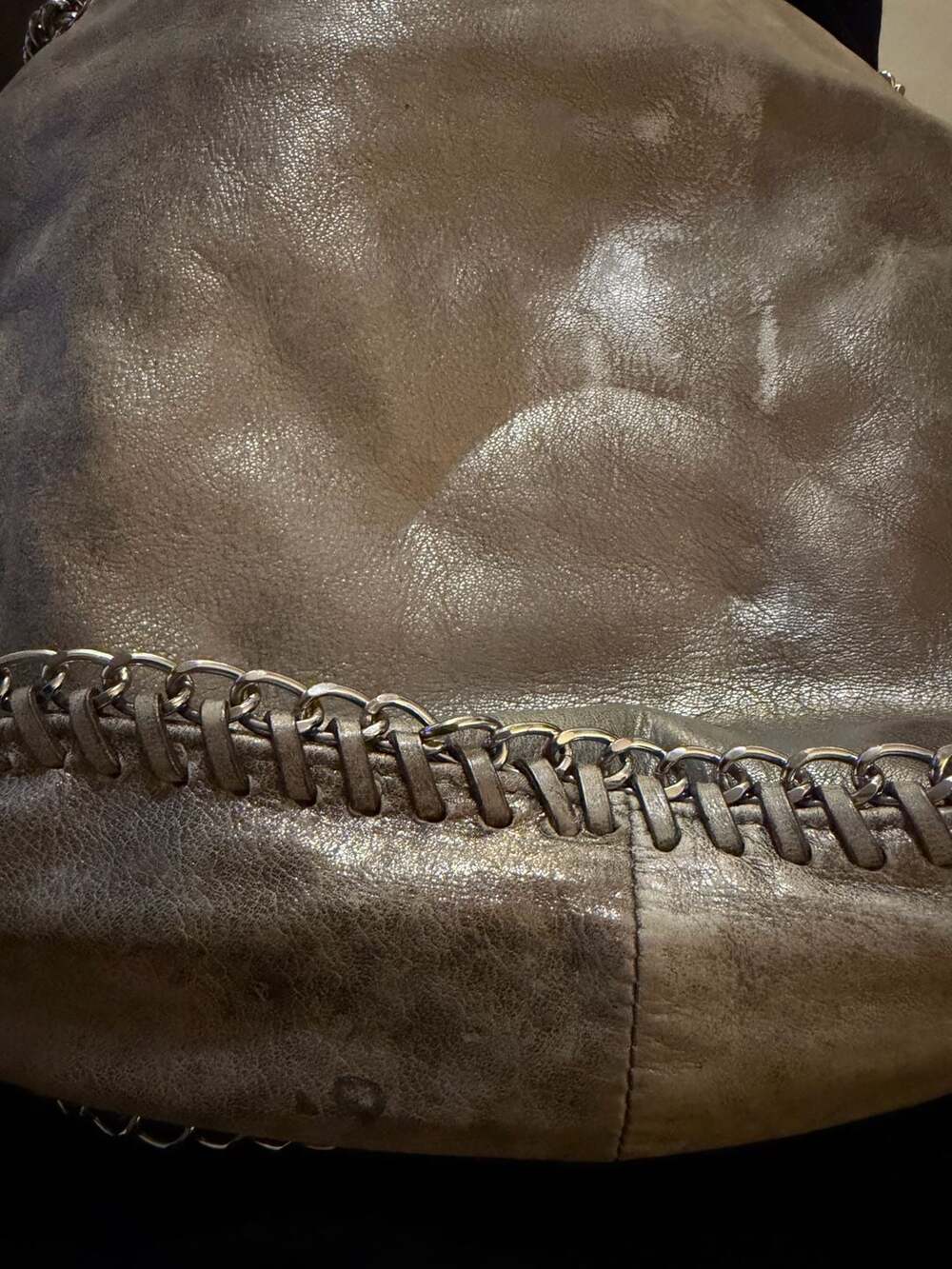 Michael Kors Large Braided Grommet Silver Metallic Leather Shoulder Bag - Picture 7 of 8